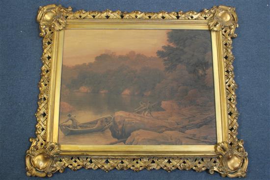 John Glover (1767-1849) River landscape with figures loading a boat, 18 x 23in.